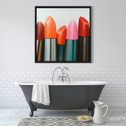 Lipstick Collection Pink Framed Canvas - Contemporary Bedroom Decor