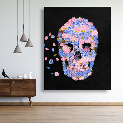 Skull of Flowers in Flight Canvas - Modern Bedroom Decor