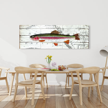 Trout on World Map Canvas | Red Aquatic Animals Home Decor