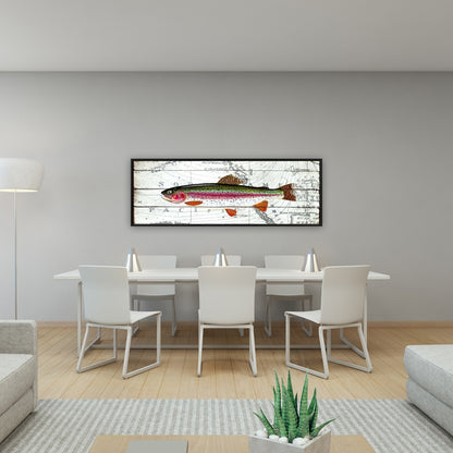 Toile encadrée « Truite sur carte du monde » | Décoration aquatique rouge
