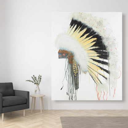 Toile à plumes jaunes | Coiffe amérindienne décorative