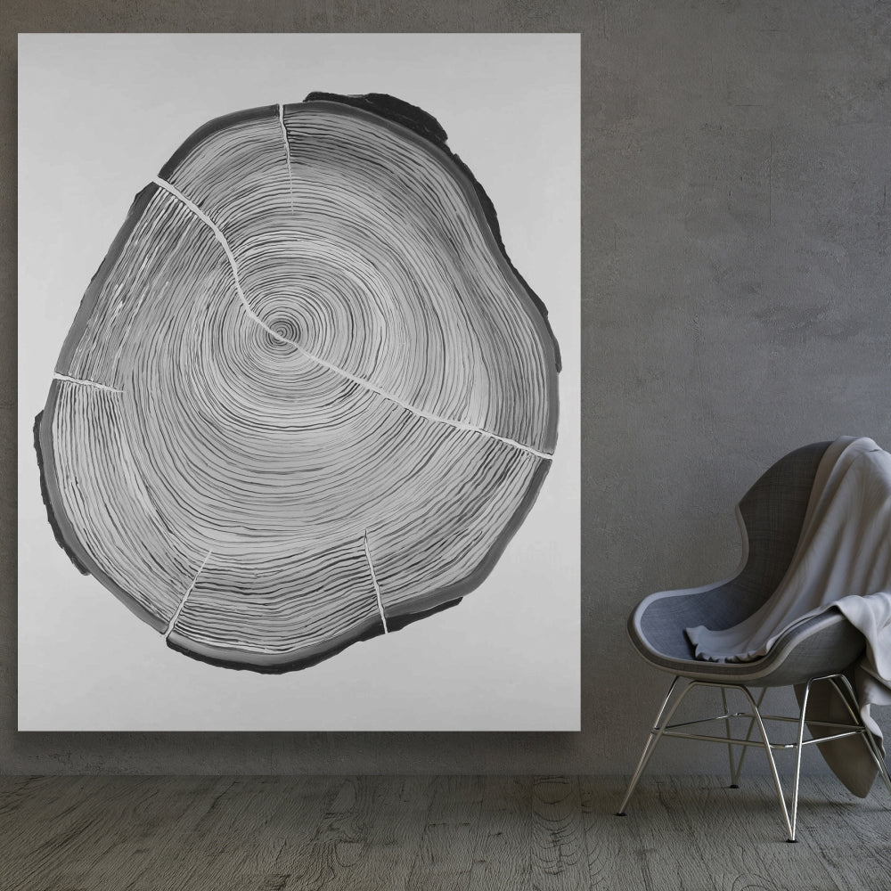 Grayscale Wood Log Canvas | Trees Gray Home Decor Wall Art