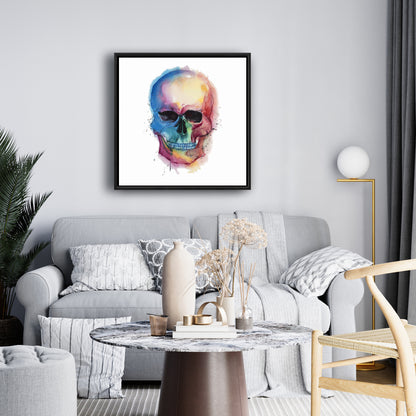 Watercolor Colorful Skull Canvas | Modern Blue Skull Decor
