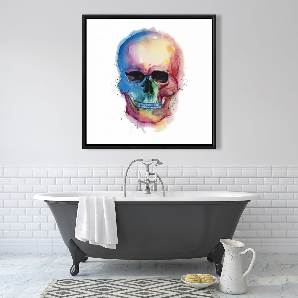 Watercolor Colorful Skull Canvas | Modern Blue Skull Decor