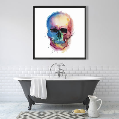 Watercolor Colorful Skull Canvas | Modern Blue Skull Decor