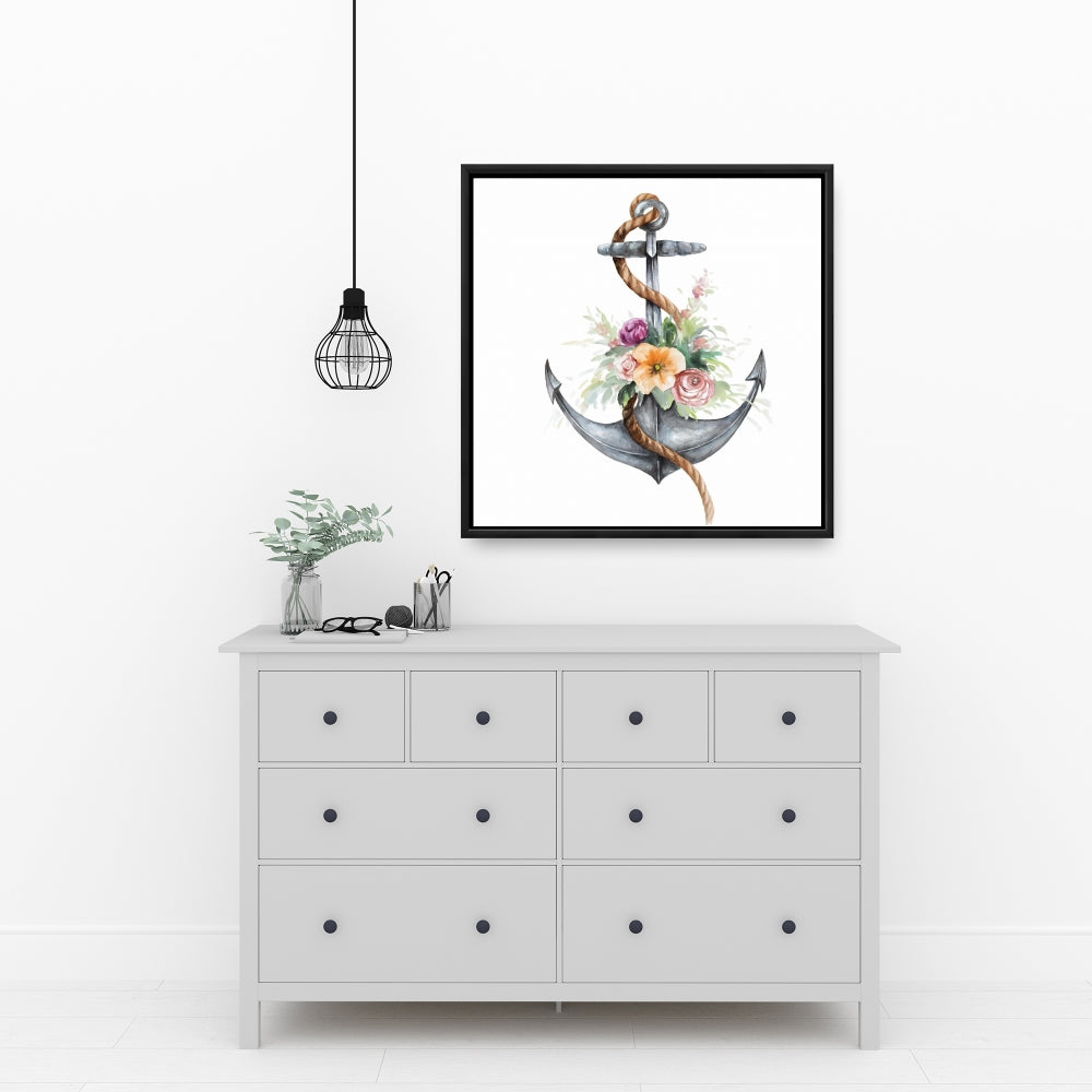 Boat Anchor with Flowers Canvas | Marine Bedroom Decor