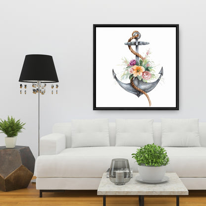 Boat Anchor with Flowers Canvas | Marine Bedroom Decor