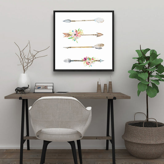 Flèches et fleurs | Toile encadrée Fleurs brunes pour décoration de chambre