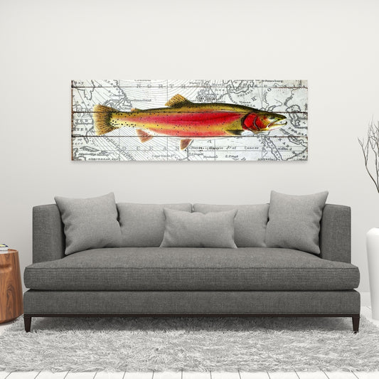 Truite rose sur toile rouge - Décoration de chambre aquatique