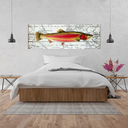 Pink Trout on Map Red Canvas - Aquatic Bedroom Decor
