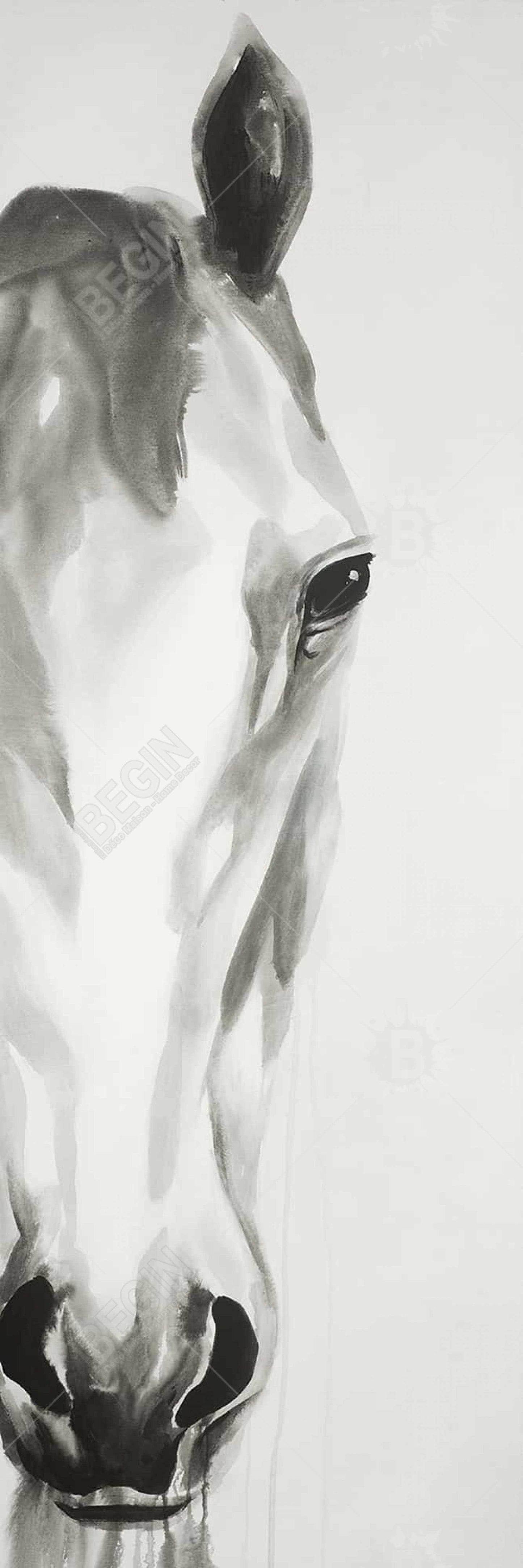 Toile minimaliste noire et blanche représentant un visage de cheval | Décoration d'animaux de la ferme