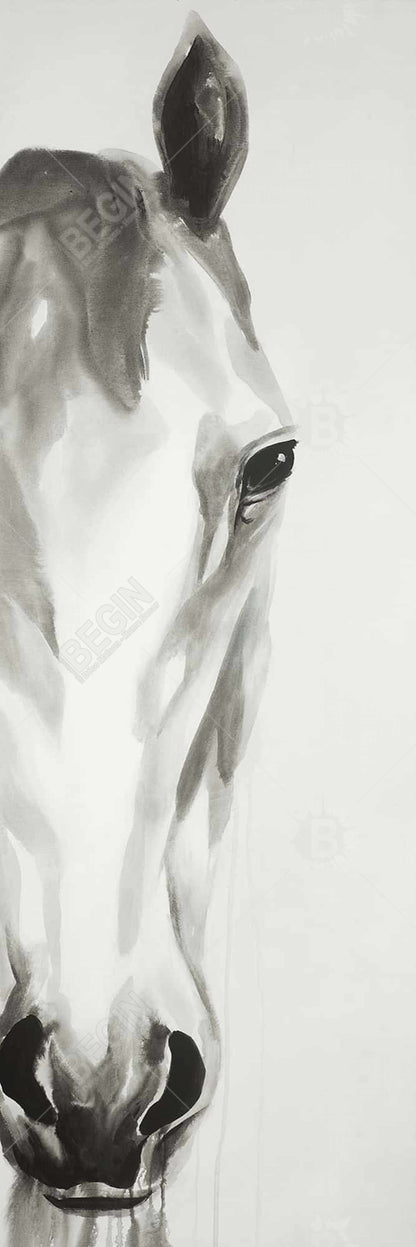Toile minimaliste noire et blanche représentant un visage de cheval | Décoration d'animaux de la ferme