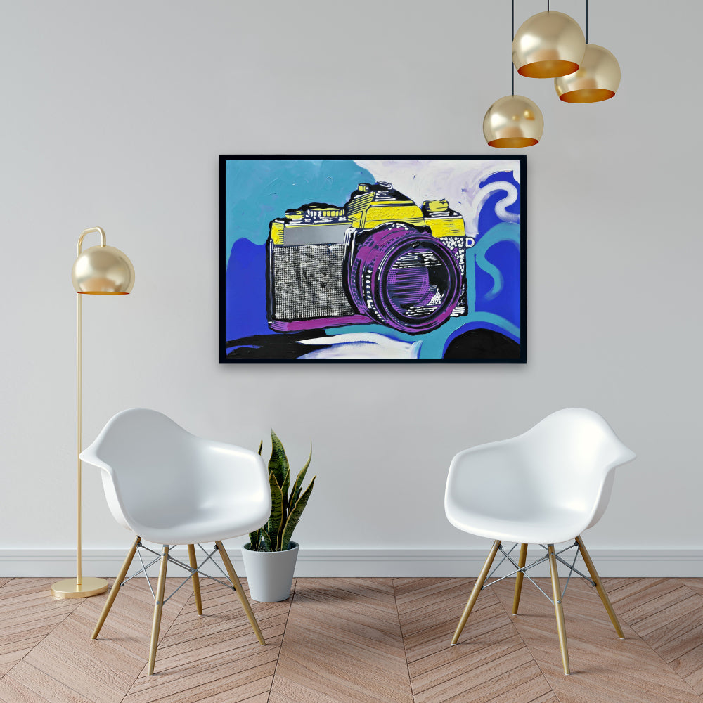 Retro Camera Pop Art Canvas | Framed Bedroom Home Decor