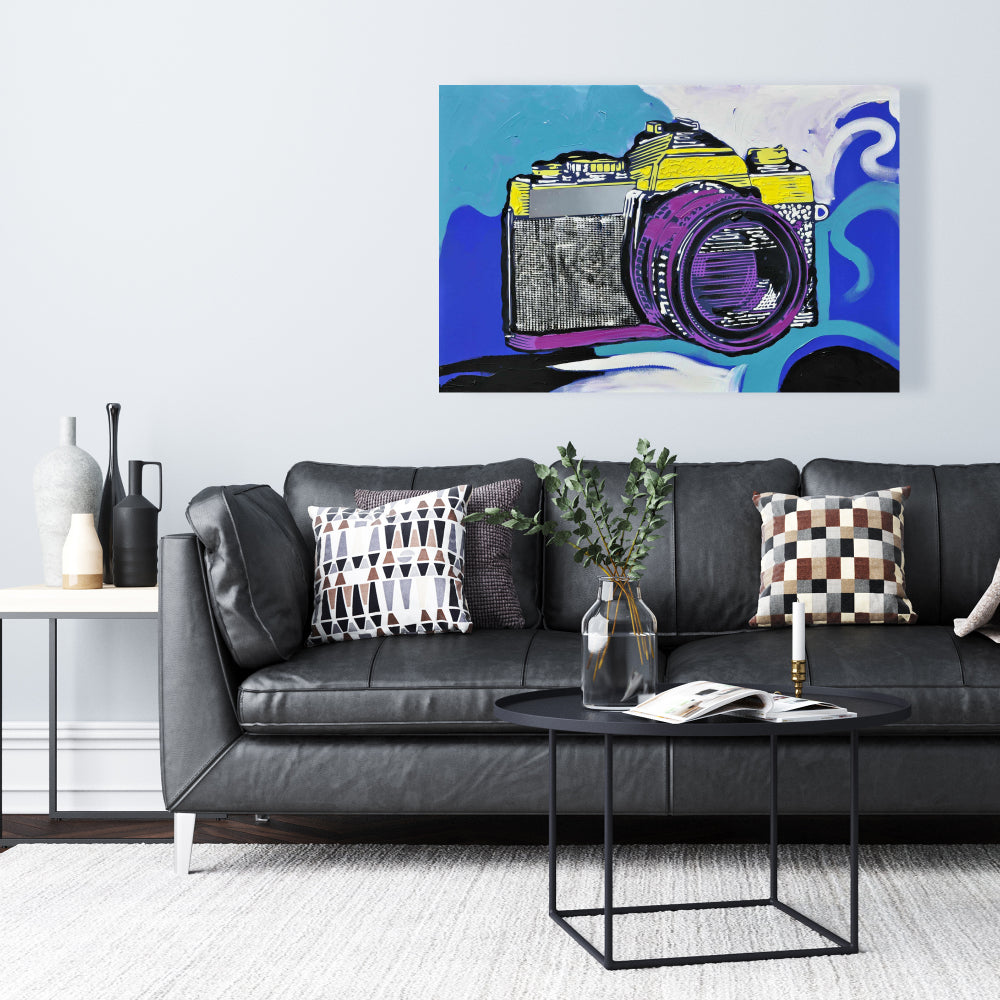 Retro Camera Canvas Art - Blue Bedroom Decor | Hobbies Wall Art
