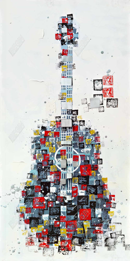 Toile violette à motif géométrique abstrait de guitare | Décoration d'intérieur