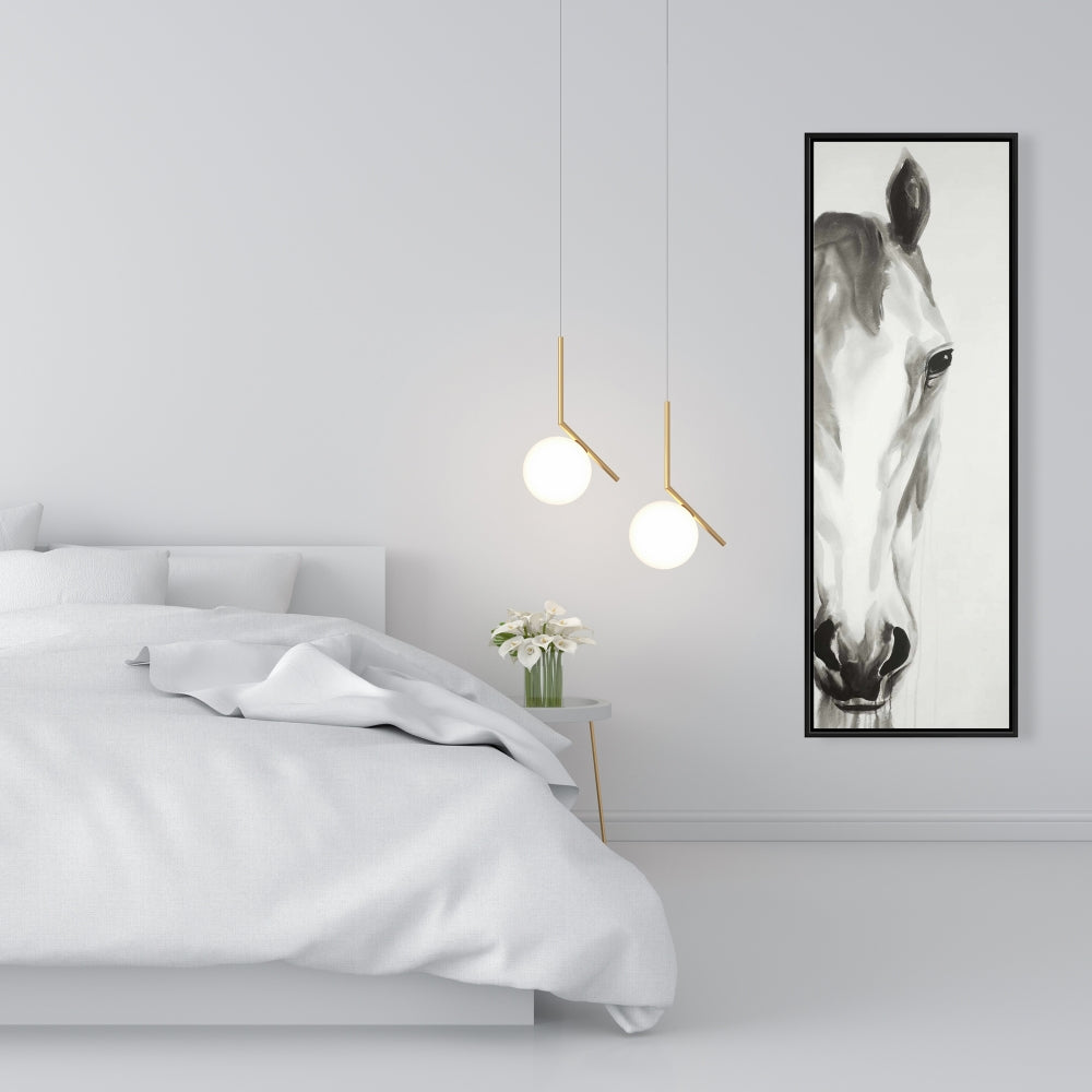 Toile minimaliste noire et blanche représentant un visage de cheval | Décoration d'animaux de la ferme