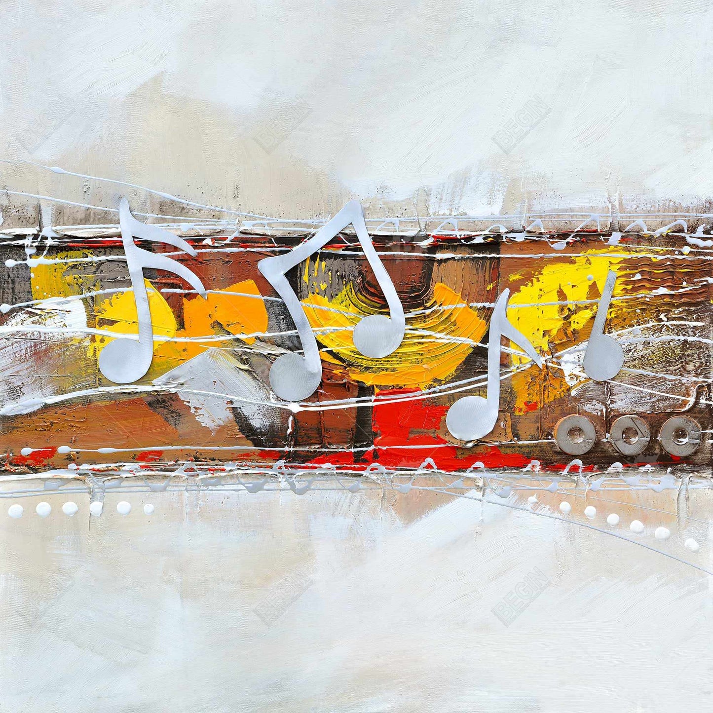 Toile encadrée Harmony Gray | Décoration musicale pour chambre à coucher