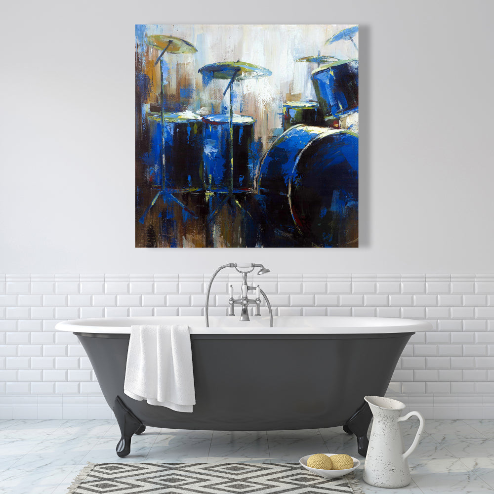 Industrial Blue Musical Canvas - Abstract Drums Home Decor