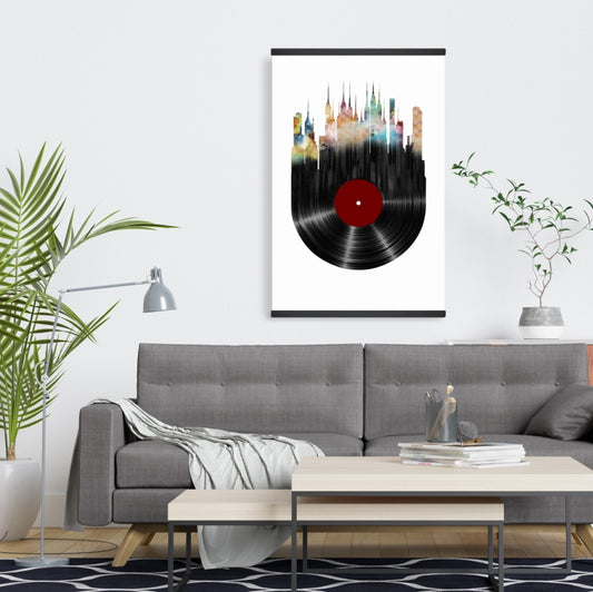 Modern Blue Magnetic Stick Canvas - Abstract City Vinyl Art