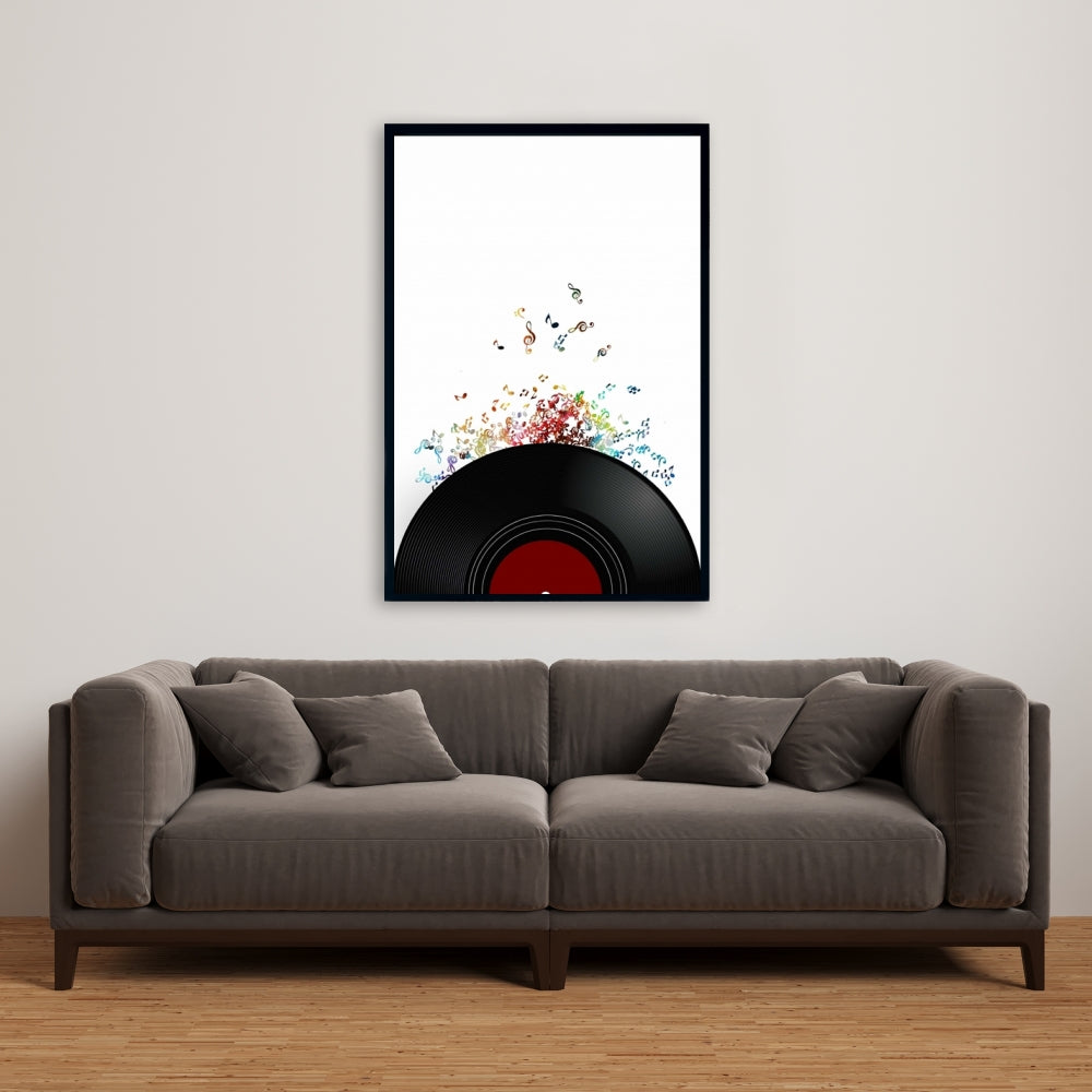 Black Bedroom Art - Notes Escaping from a Vinyl Record Canvas