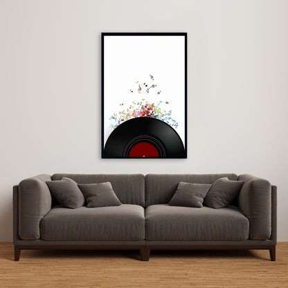 Black Bedroom Art - Notes Escaping from a Vinyl Record Canvas
