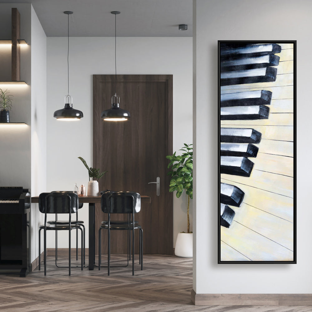 Toile encadrée moderne représentant un piano en gros plan – Décoration d'intérieur élégante