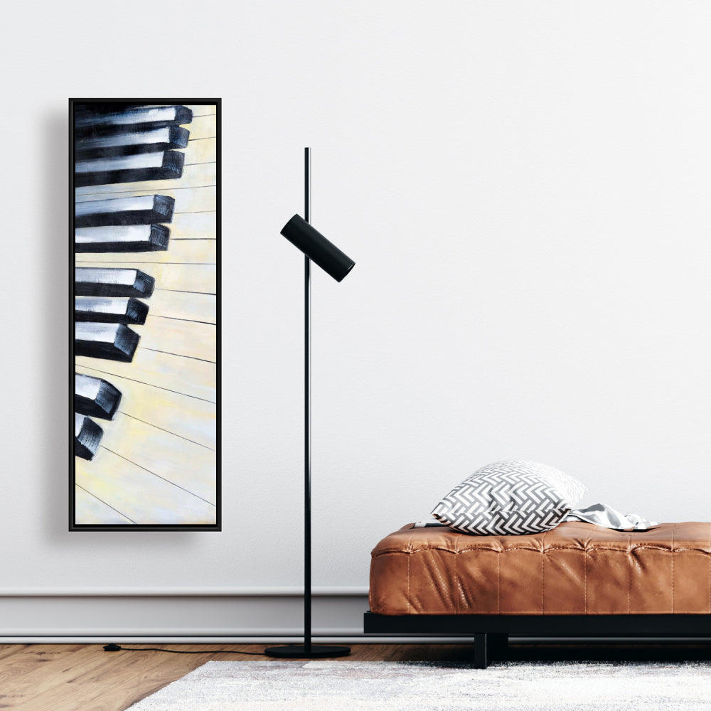 Toile encadrée moderne représentant un piano en gros plan – Décoration d'intérieur élégante