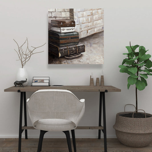 Four Old Traveling Suitcases Canvas - Contemporary Home Decor