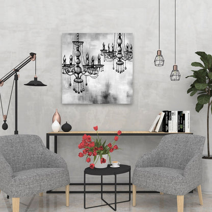 Two Crystal Chandeliers Canvas | White Kitchen Decor Art