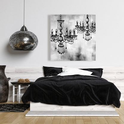Two Crystal Chandeliers Canvas | White Kitchen Decor Art
