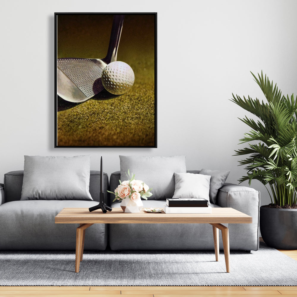 Toile encadrée représentant un gros plan de golf - Décoration hyperréaliste blanche pour homme
