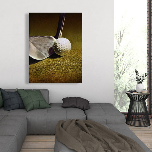 Golf Closeup Canvas - Man Cave Decor | White Hobbies Art