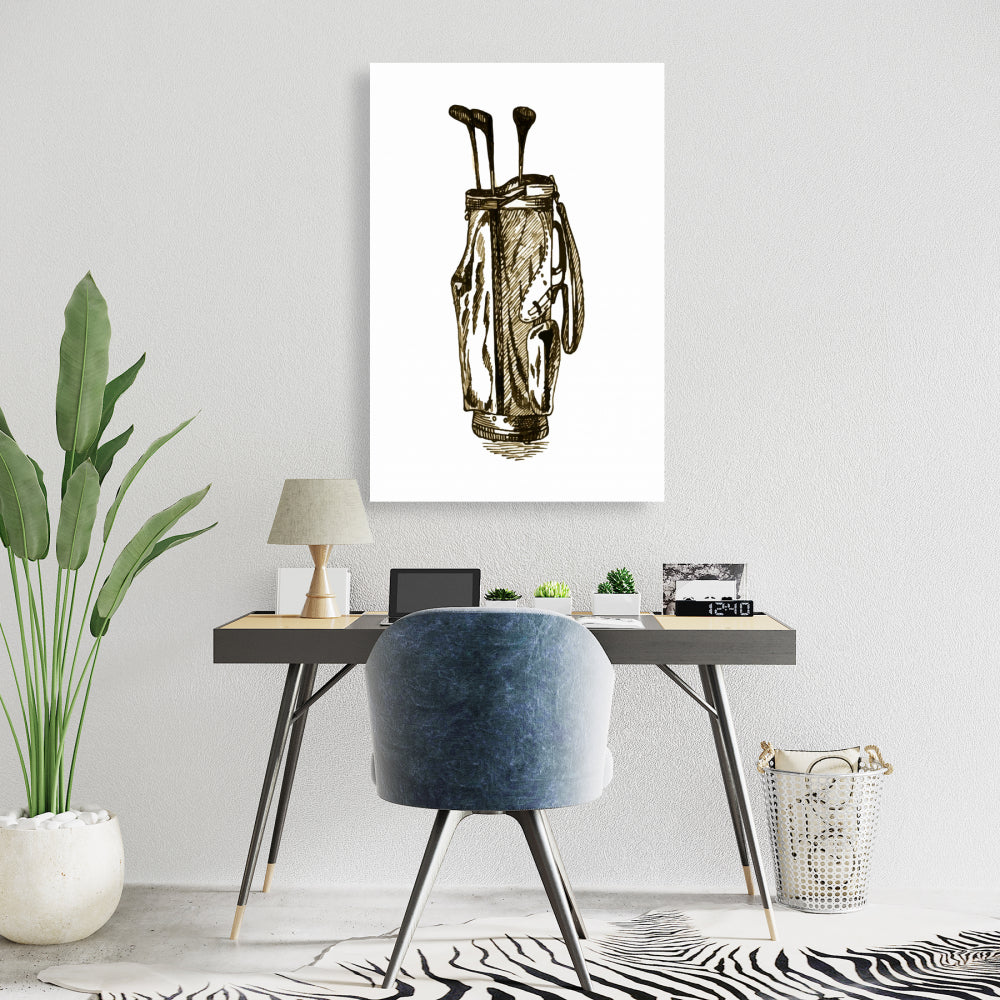 Illustrative Brown Canvas: Golf Bag Art - Home Decor