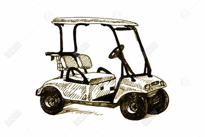 Illustrative Golf Cart Canvas - Brown Man Cave Home Decor