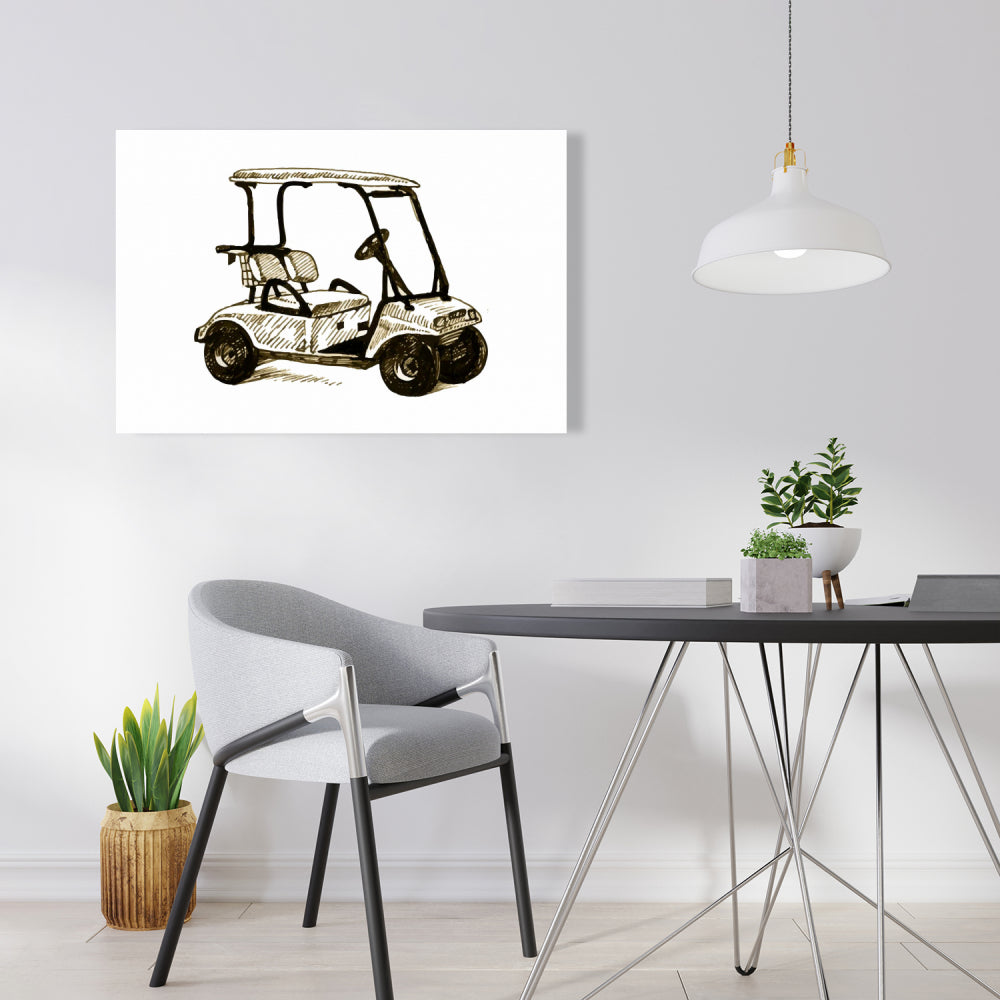 Illustrative Golf Cart Canvas - Brown Man Cave Home Decor