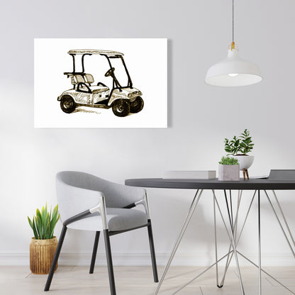 Illustrative Golf Cart Canvas - Brown Man Cave Home Decor