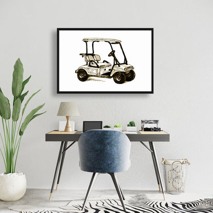 Toile « Voiture de golf » : Man Cave | Décoration d'intérieur encadrée marron