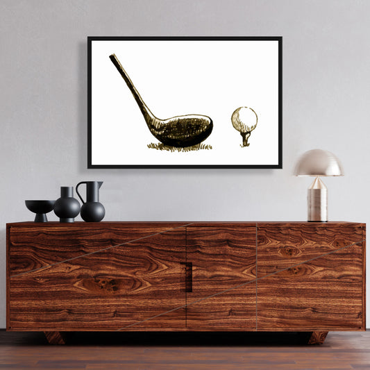 Illustration de club de golf sur toile | Cadre marron pour décor de caverne d'homme