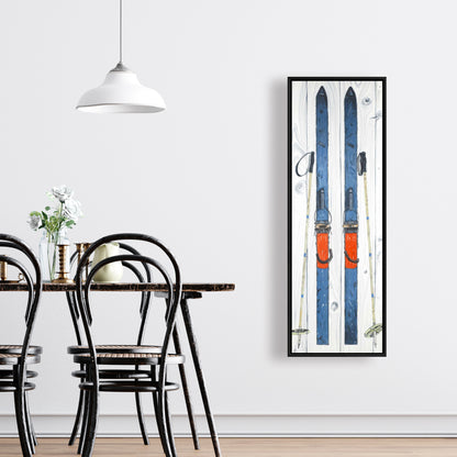 Toile de ski bleue vintage - Décoration murale encadrée bleue pour salon