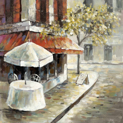 Deserted Sunny Street Canvas - Orange Trees Home Decor Art