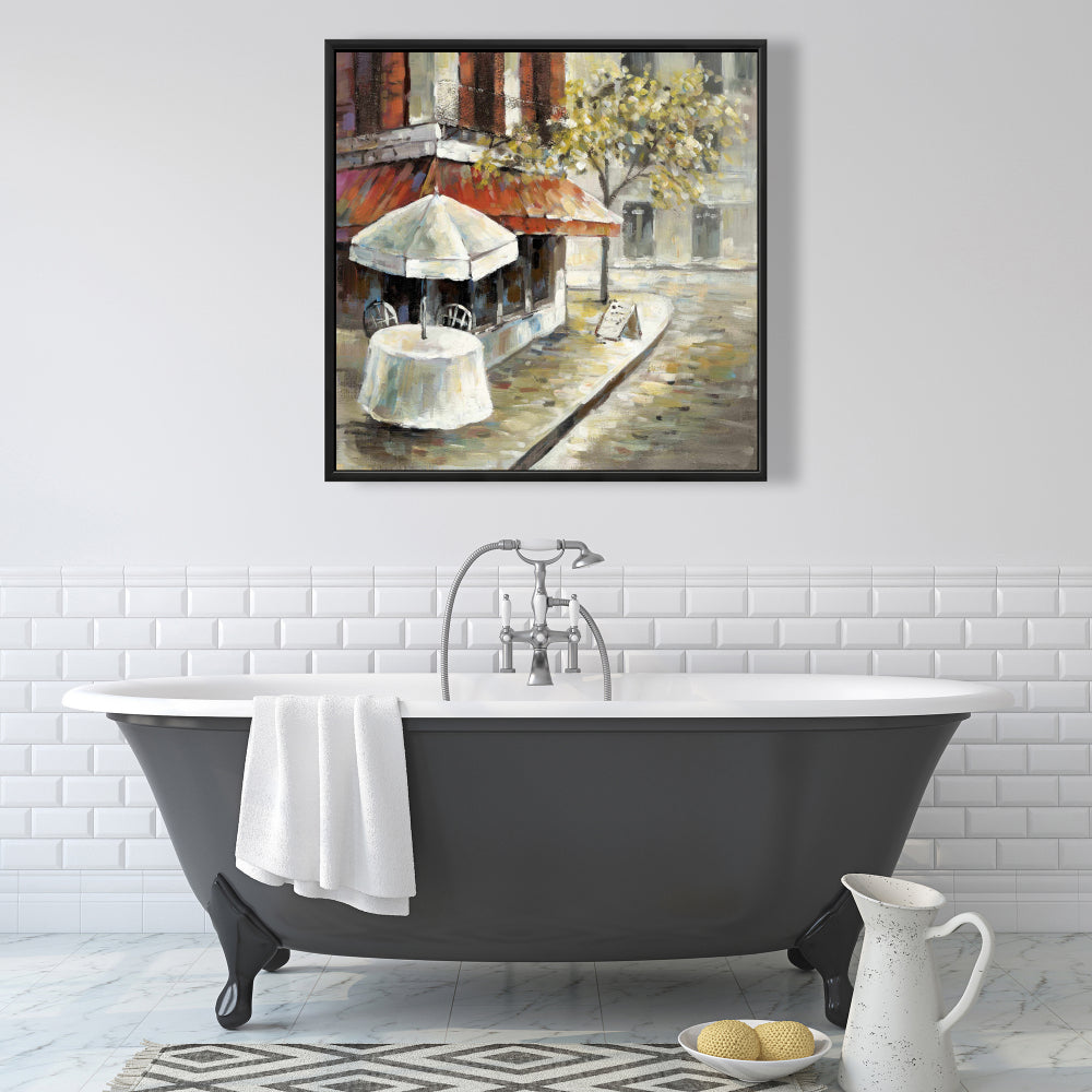 Décoration sur toile encadrée orange représentant une rue déserte et ensoleillée pour chambre à coucher