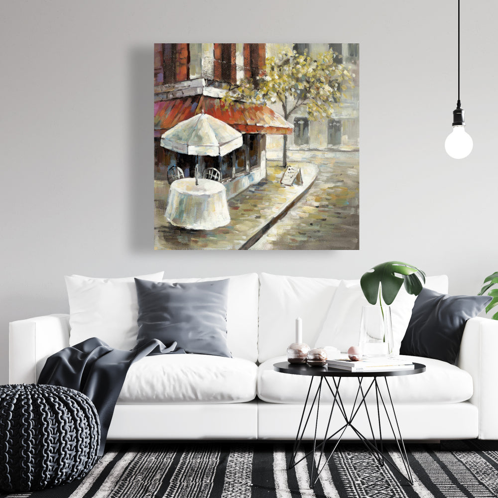 Deserted Sunny Street Canvas - Orange Trees Home Decor Art