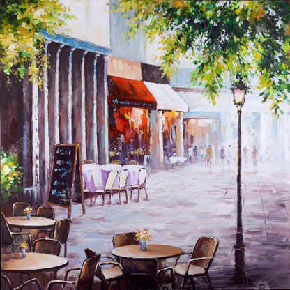 Outdoor Restaurant Street Scene Canvas - Modern Bedroom Decor