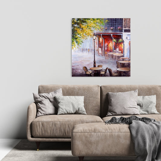 Outdoor Restaurant Canvas | Blue Bedroom Decor | Contemporary Art