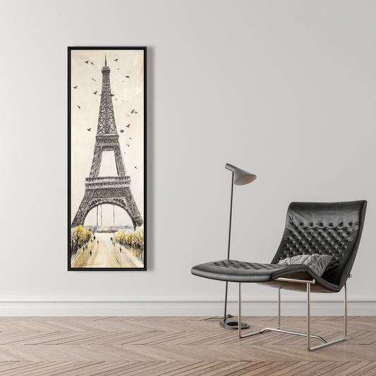 Eiffel Tower with Birds Canvas - Gray Bedroom Wall Art Decor