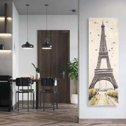 Eiffel Tower Canvas - Gray Bedroom Decor with Flying Birds