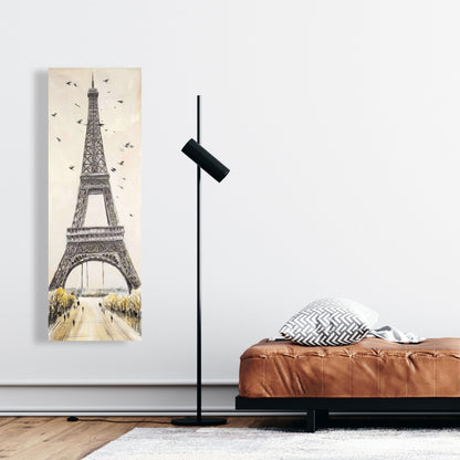 Eiffel Tower Canvas - Gray Bedroom Decor with Flying Birds