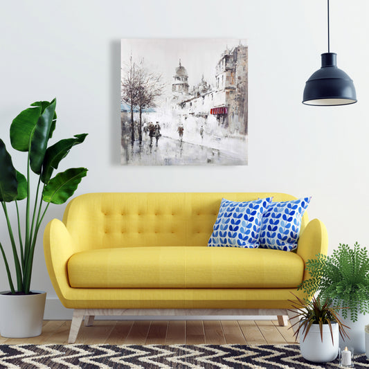 Gray City Street Canvas | Bedroom Wall Art Home Decor