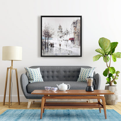 Toile « Rue de ville grise » | Décoration murale encadrée moderne