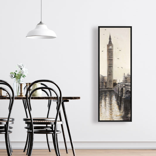 Big Ben in London Street Scene | Brown Framed Canvas Decor